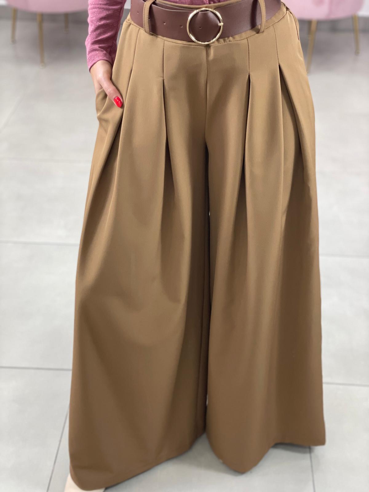 PANTALONE PALAZZO CON PENCES E CINTURA