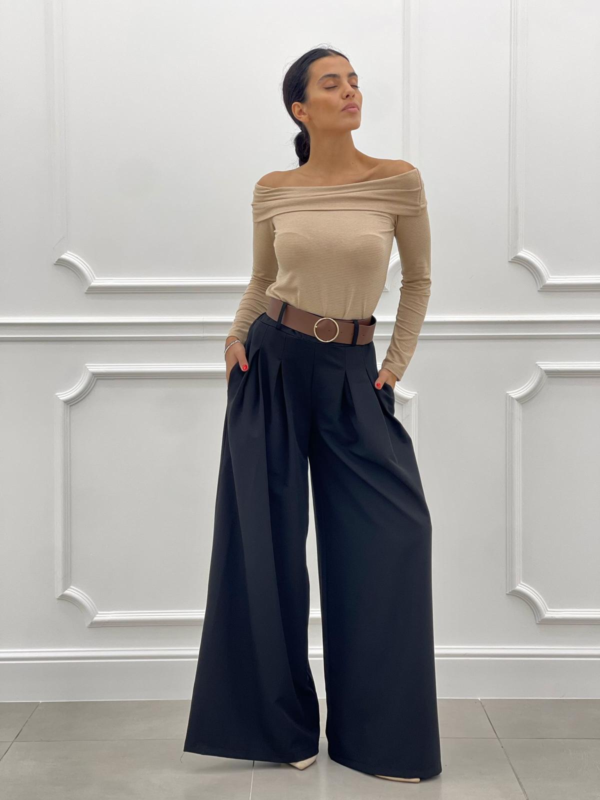 PANTALONE PALAZZO CON PENCES E CINTURA