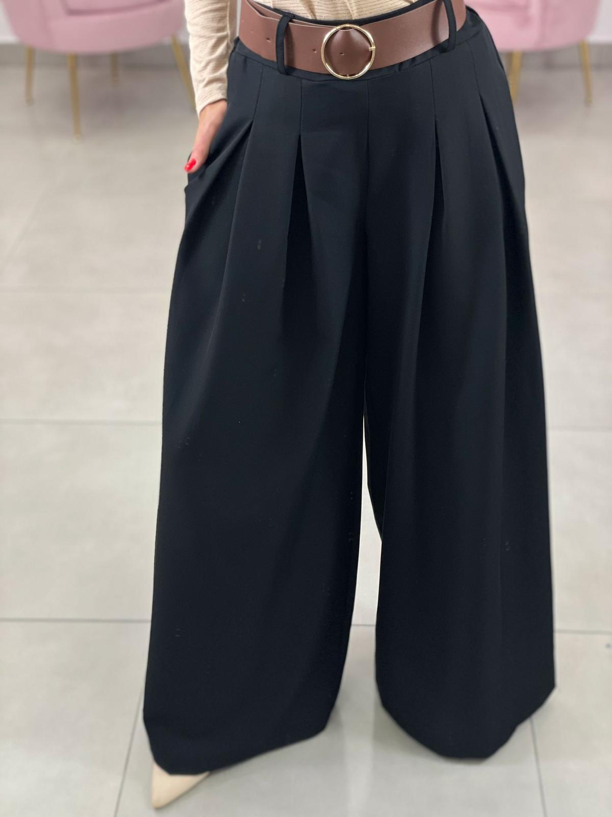 PANTALONE PALAZZO CON PENCES E CINTURA