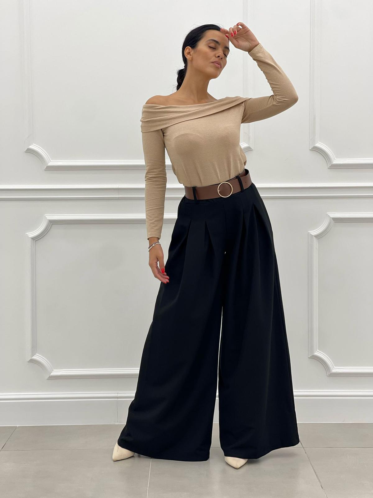 PANTALONE PALAZZO CON PENCES E CINTURA