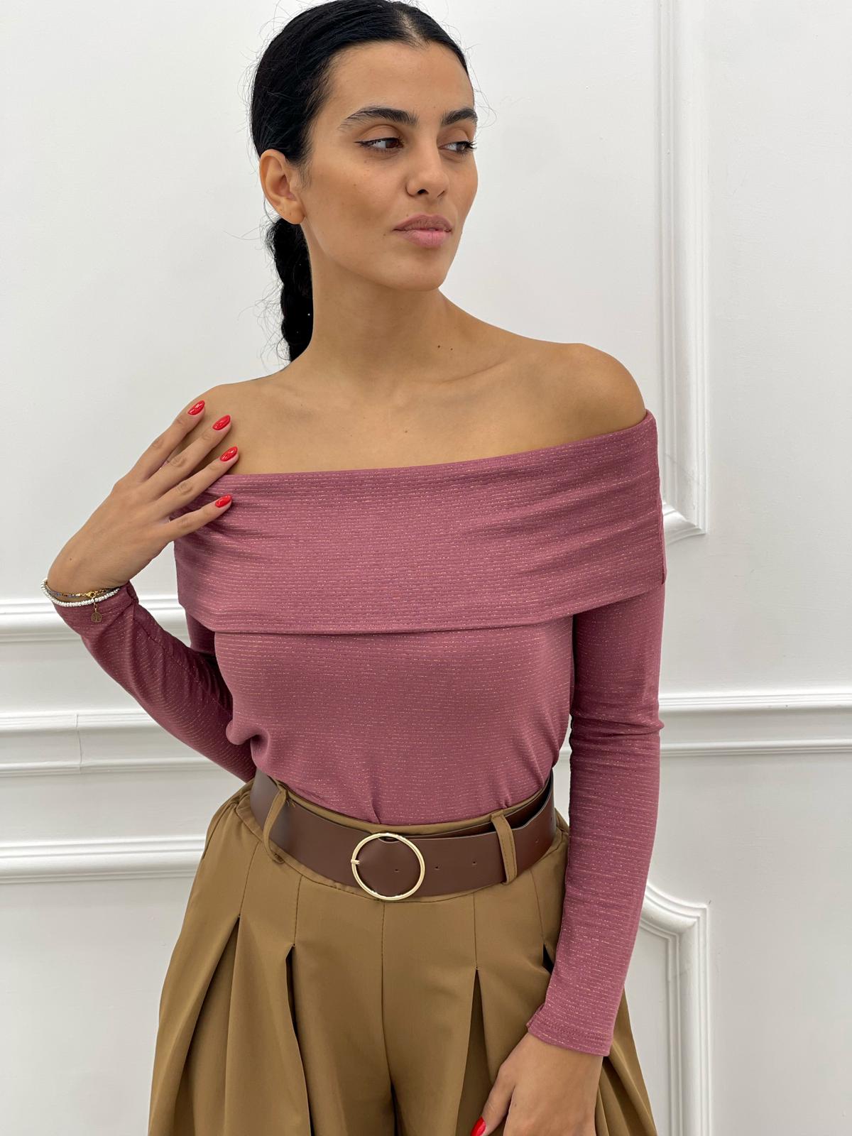 MAGLIA SCOLLO BARCA CON INSERTI IN LUREX