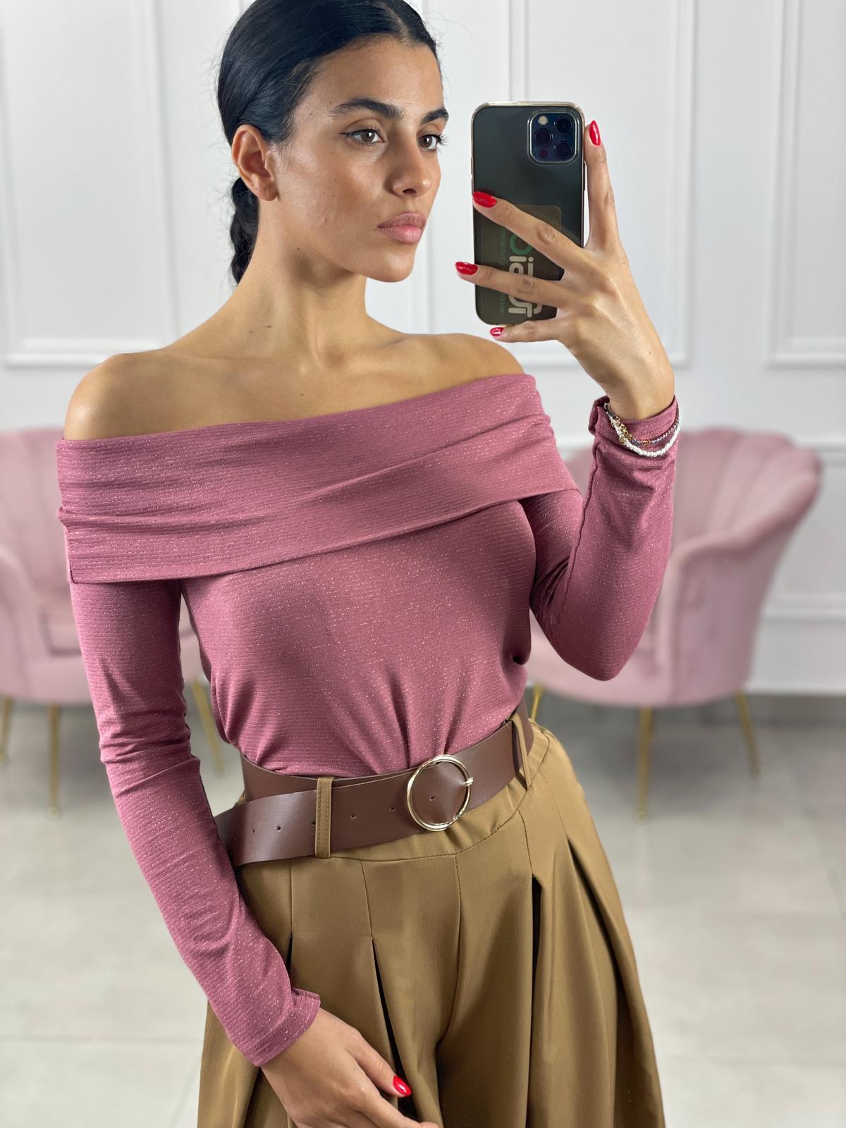 MAGLIA SCOLLO BARCA CON INSERTI IN LUREX