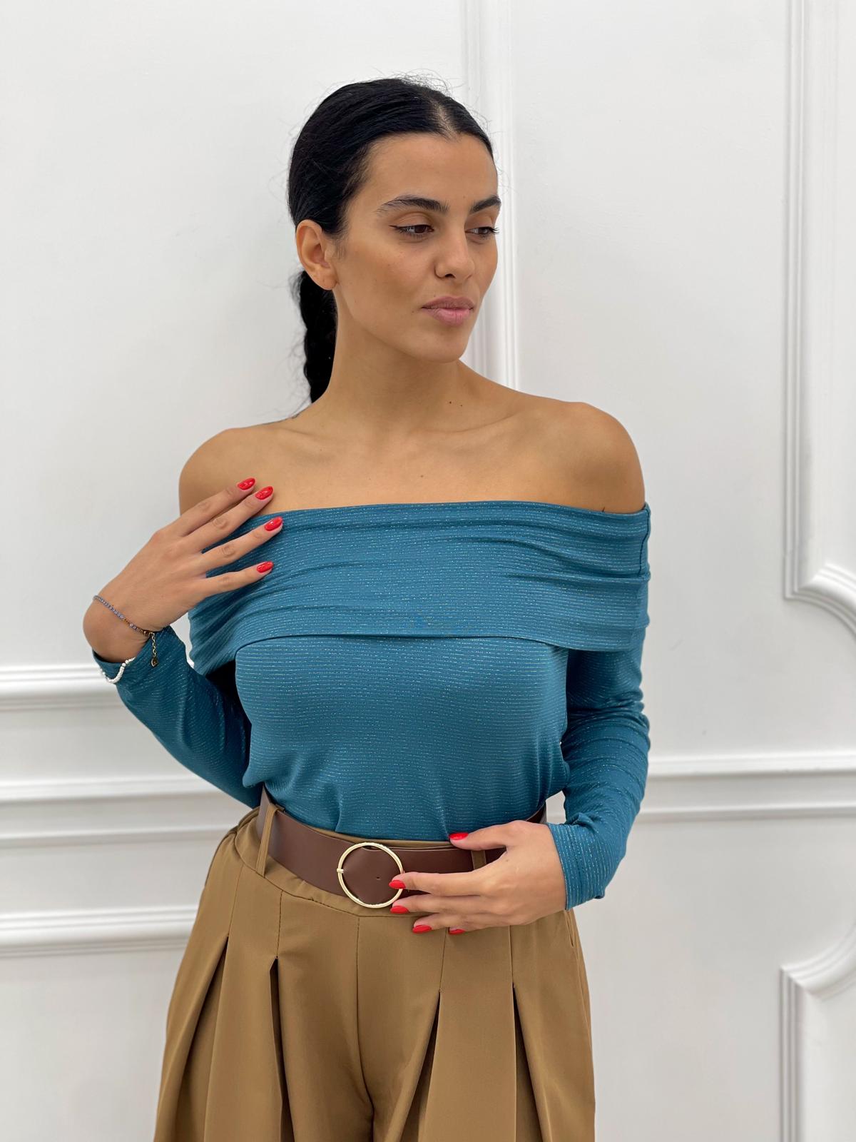 MAGLIA SCOLLO BARCA CON INSERTI IN LUREX