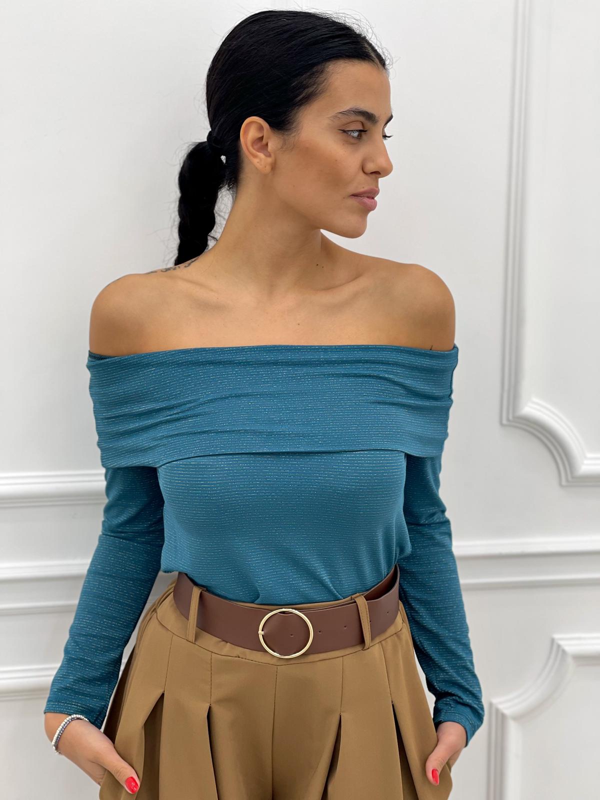 MAGLIA SCOLLO BARCA CON INSERTI IN LUREX