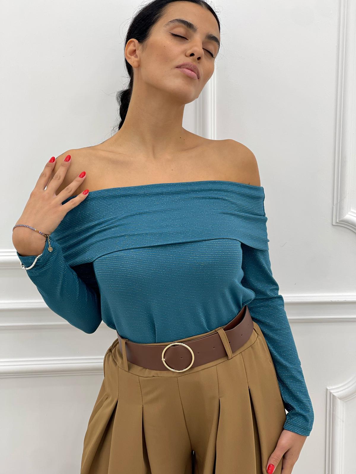 MAGLIA SCOLLO BARCA CON INSERTI IN LUREX