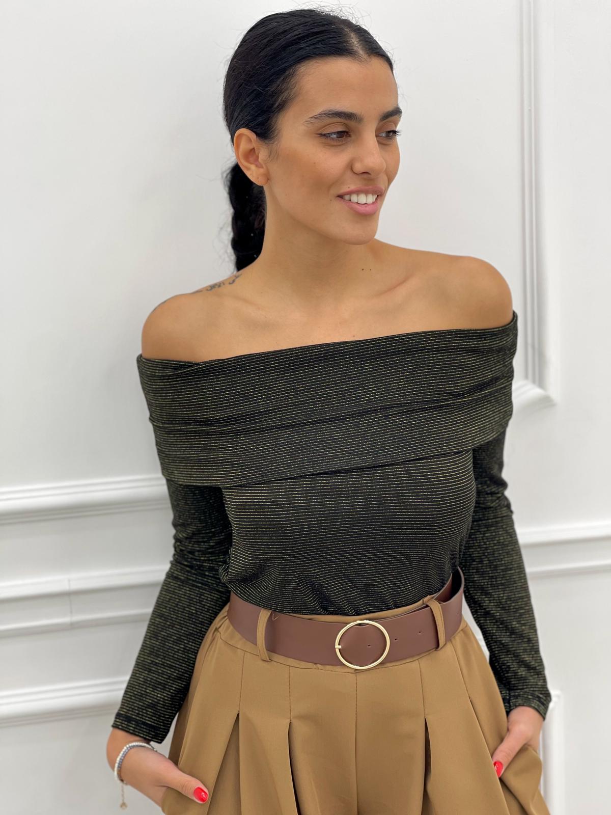 MAGLIA SCOLLO BARCA CON INSERTI IN LUREX