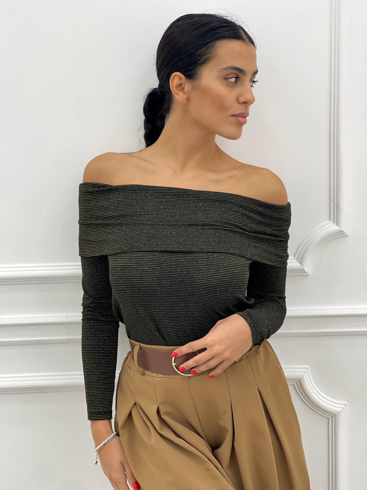 MAGLIA SCOLLO BARCA CON INSERTI IN LUREX
