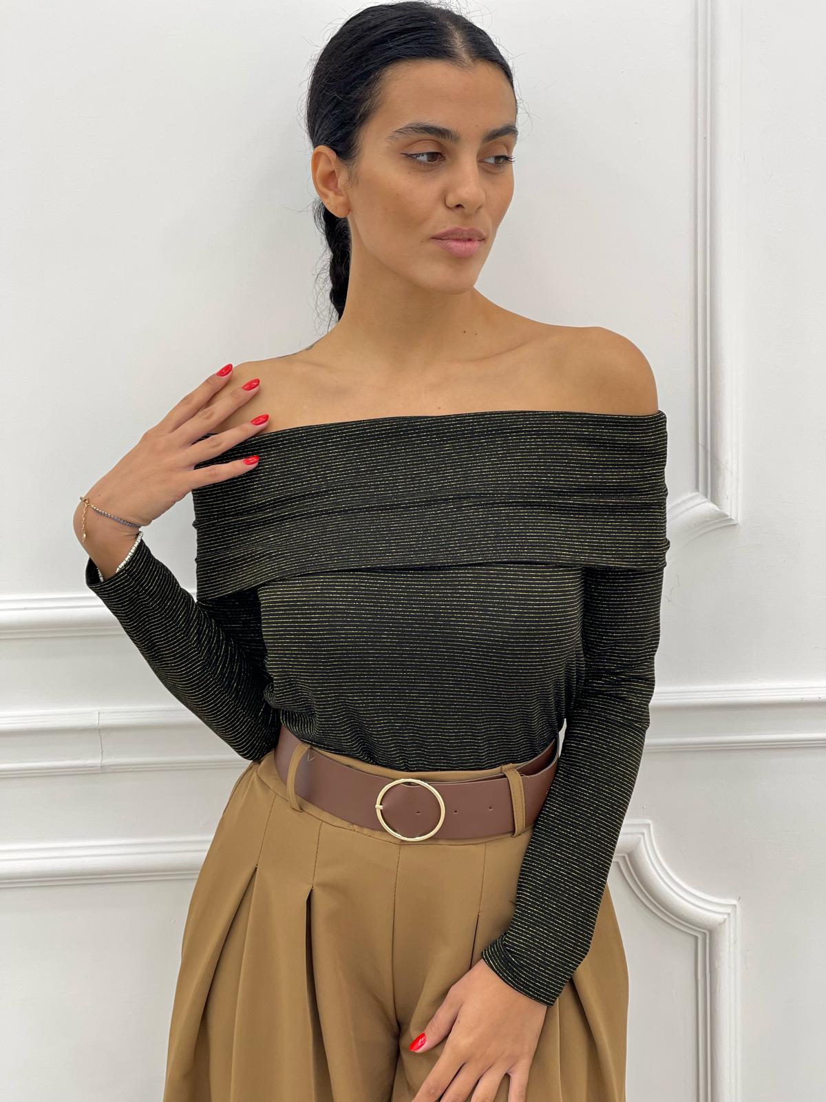 MAGLIA SCOLLO BARCA CON INSERTI IN LUREX