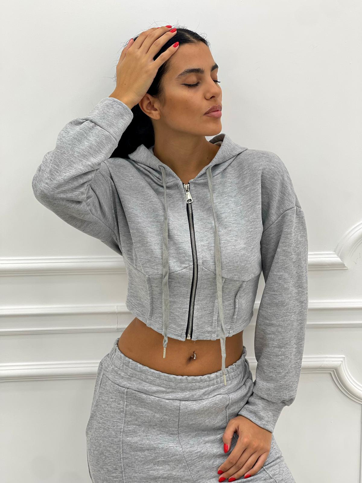 FELPA CROP CON ZIP E CAPPUCCIO