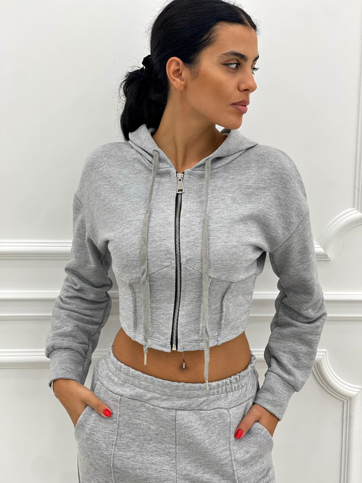 FELPA CROP CON ZIP E CAPPUCCIO