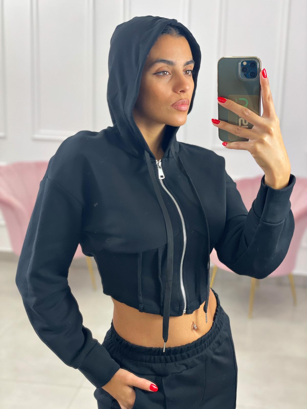 FELPA CROP CON ZIP E CAPPUCCIO