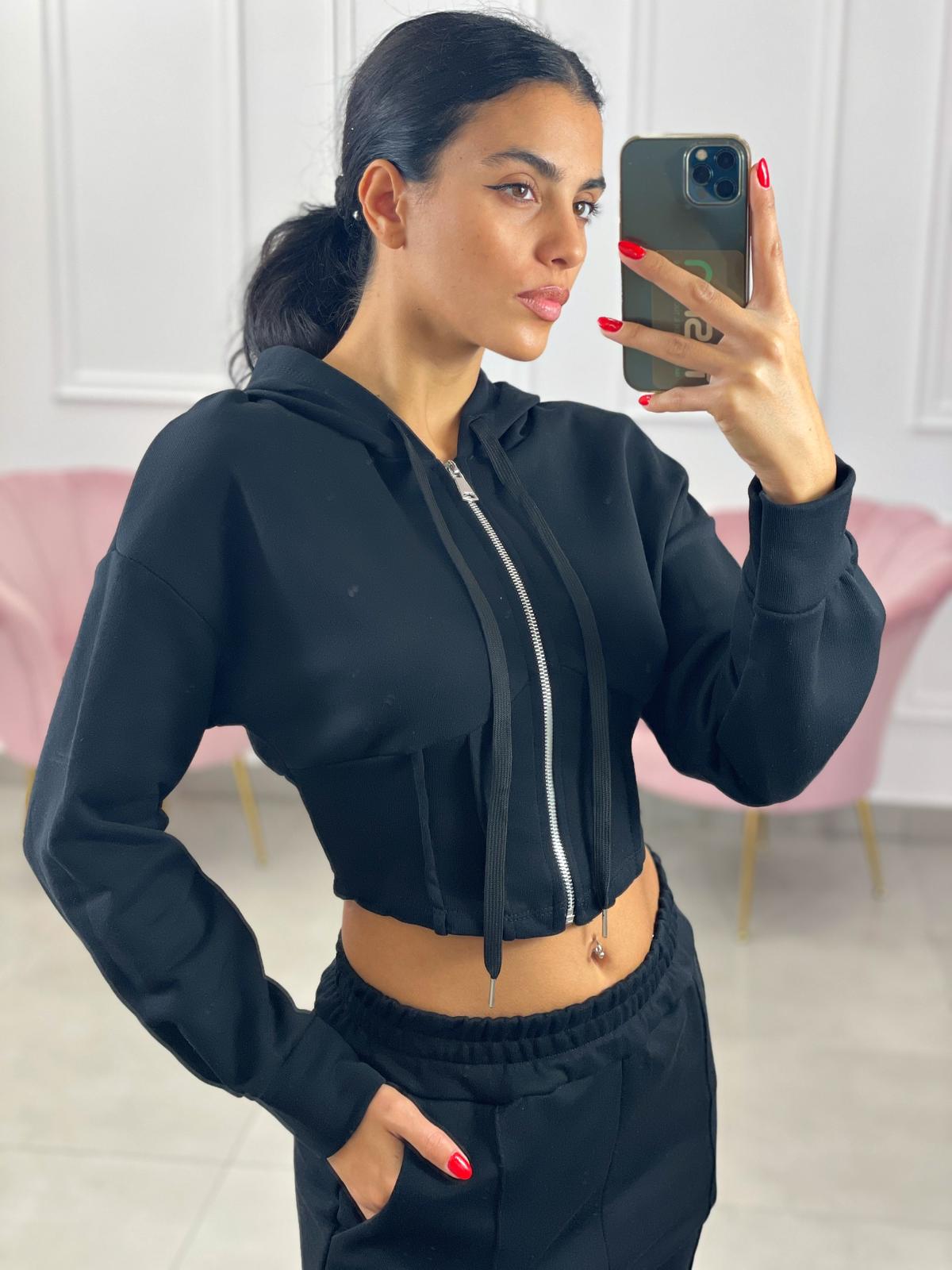 FELPA CROP CON ZIP E CAPPUCCIO