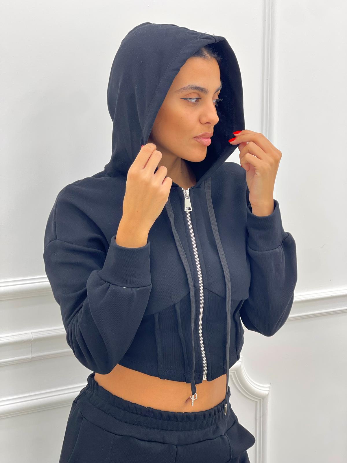 FELPA CROP CON ZIP E CAPPUCCIO