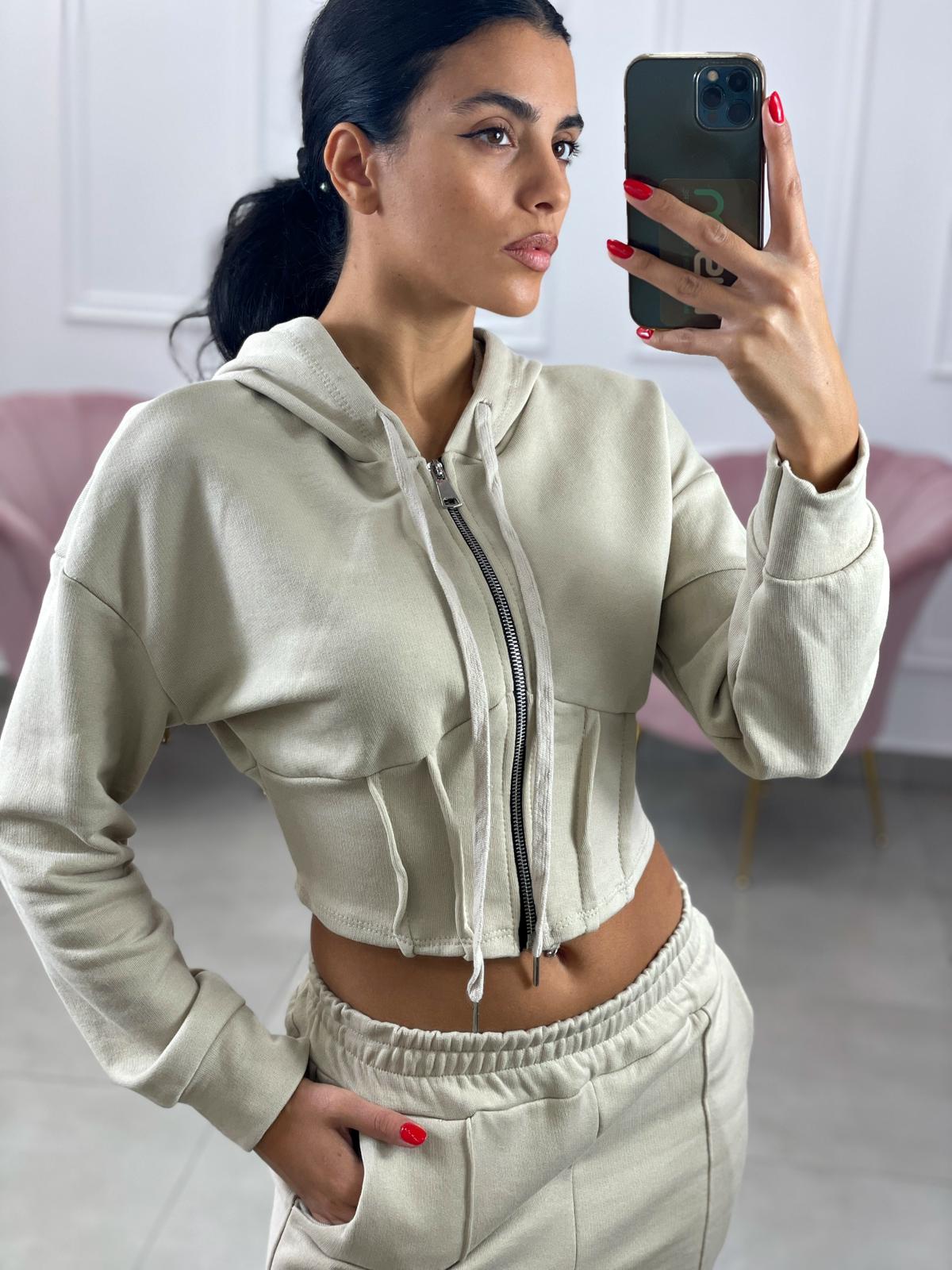 FELPA CROP CON ZIP E CAPPUCCIO