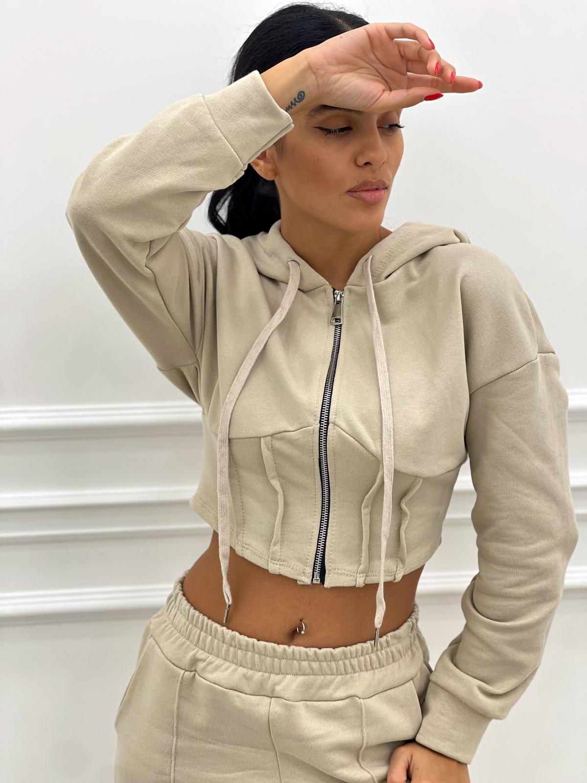 FELPA CROP CON ZIP E CAPPUCCIO