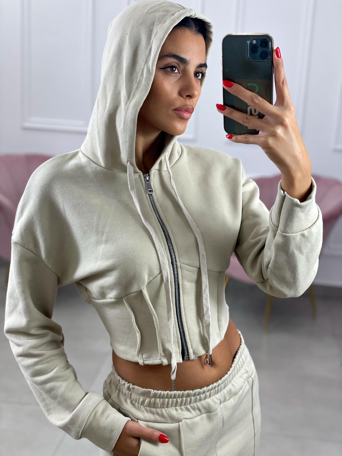 FELPA CROP CON ZIP E CAPPUCCIO