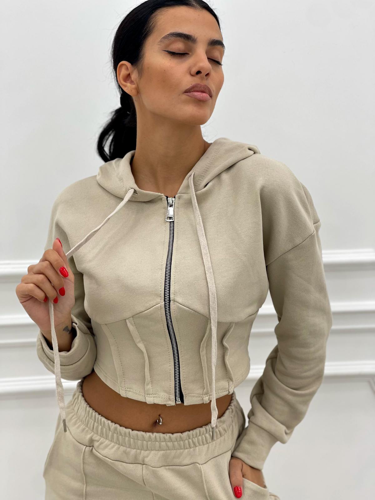 FELPA CROP CON ZIP E CAPPUCCIO