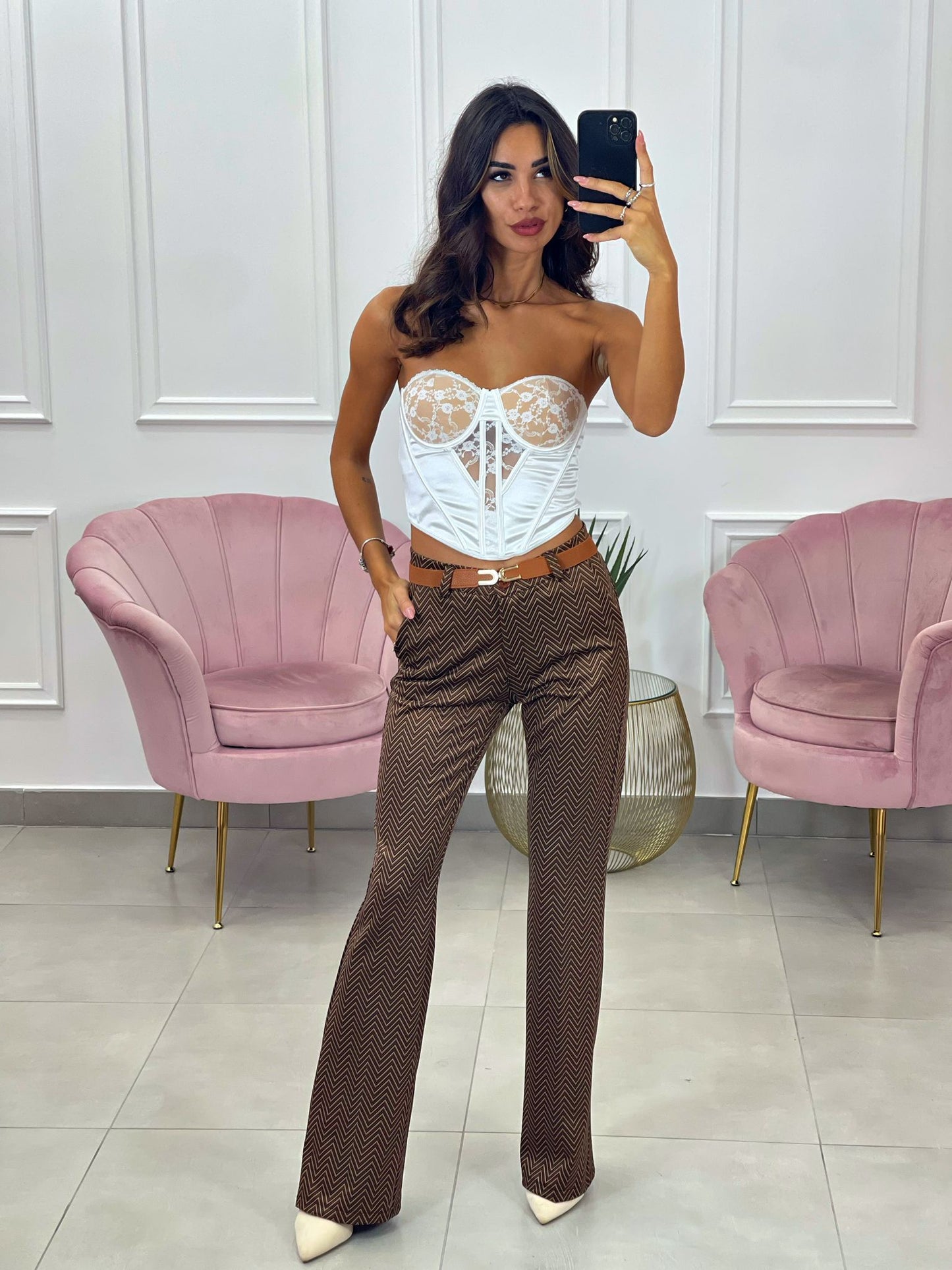 PANTALONE ZAMPA FANTASIA GEOMETRICA TOP QUALITY