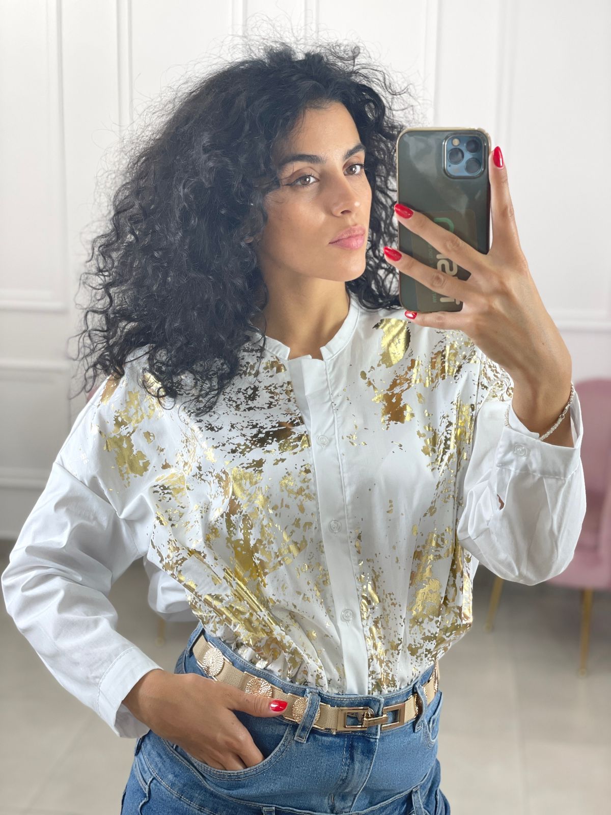 CAMICIA EFFETTO METALLIZZATO ORO