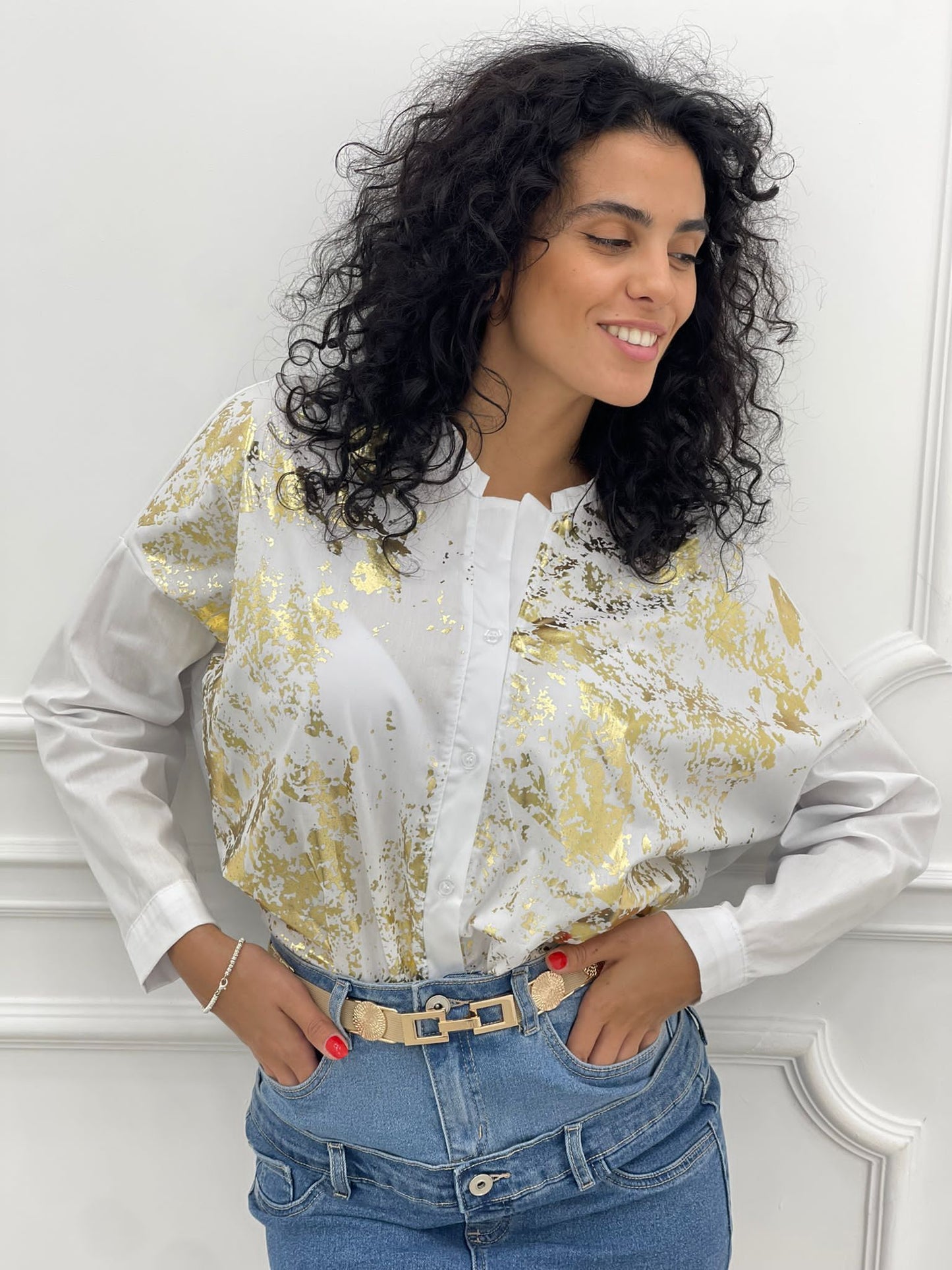 CAMICIA EFFETTO METALLIZZATO ORO
