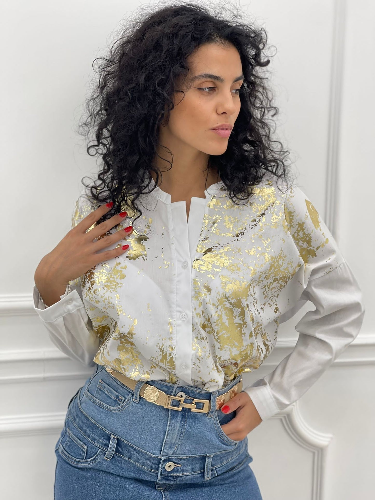 CAMICIA EFFETTO METALLIZZATO ORO
