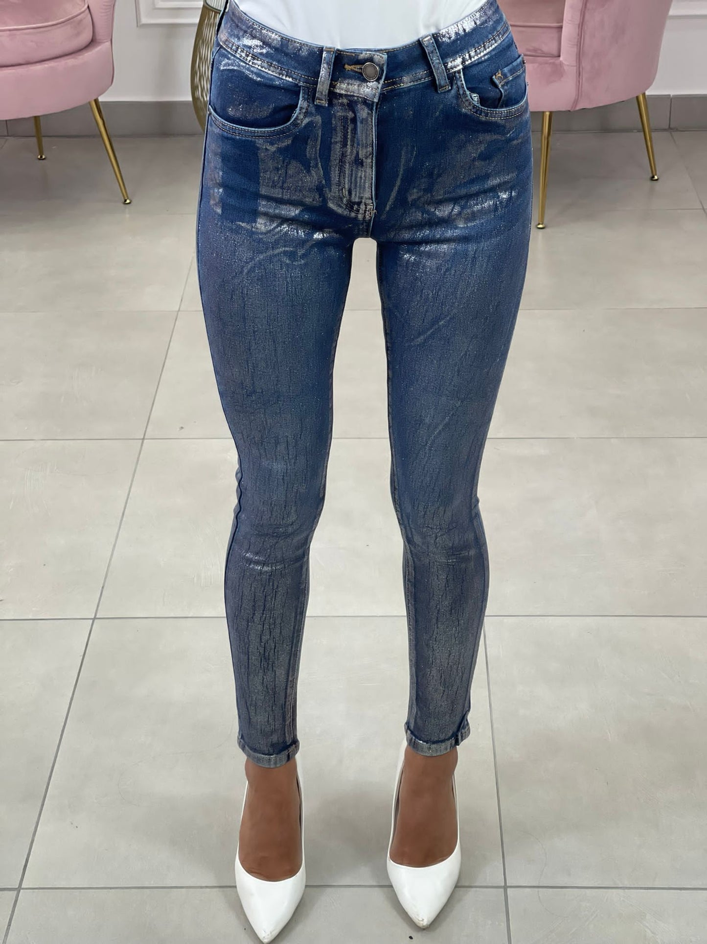 JEANS SKINNY EFFETTO METALLIZZATO