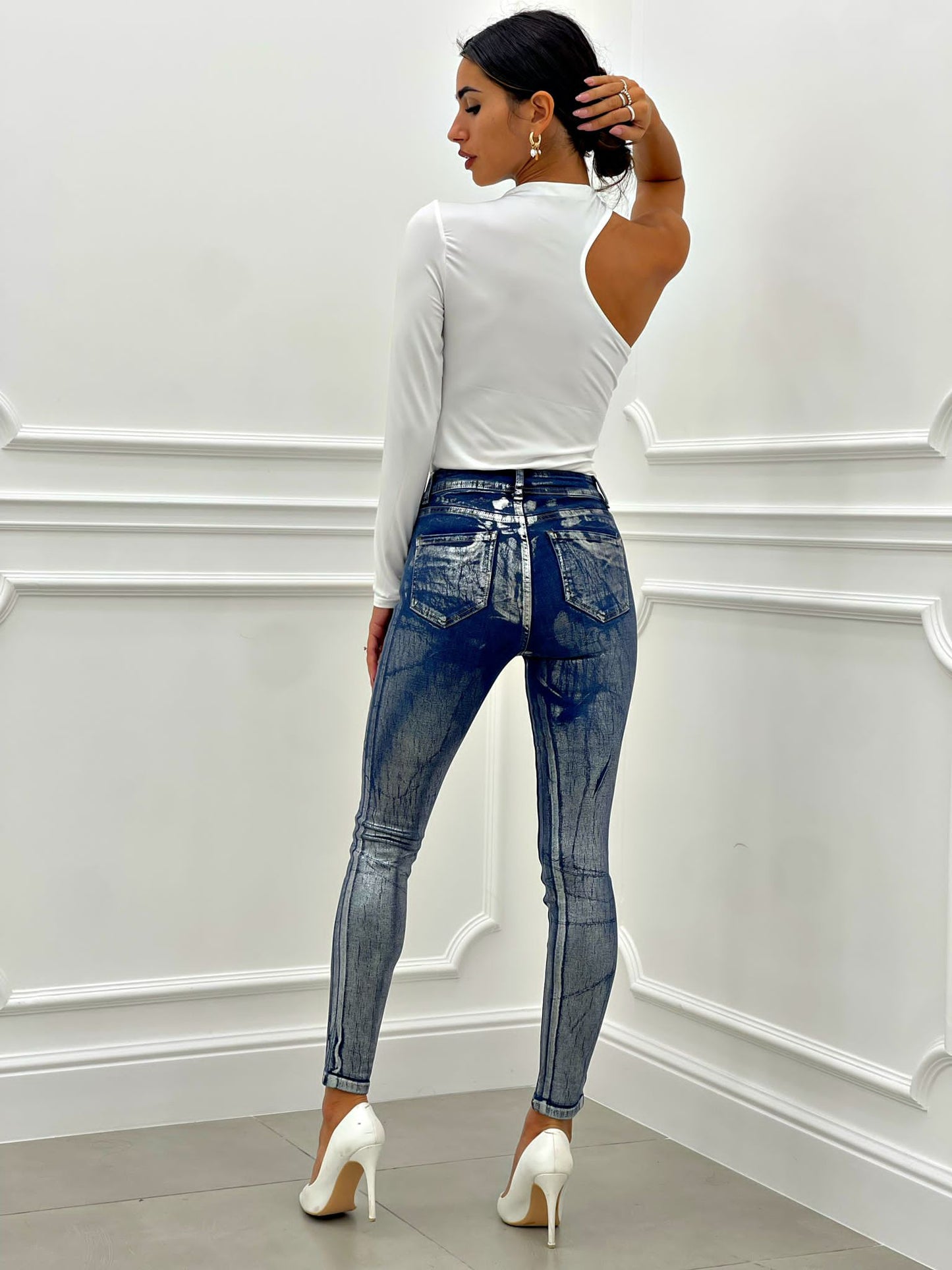 JEANS SKINNY EFFETTO METALLIZZATO
