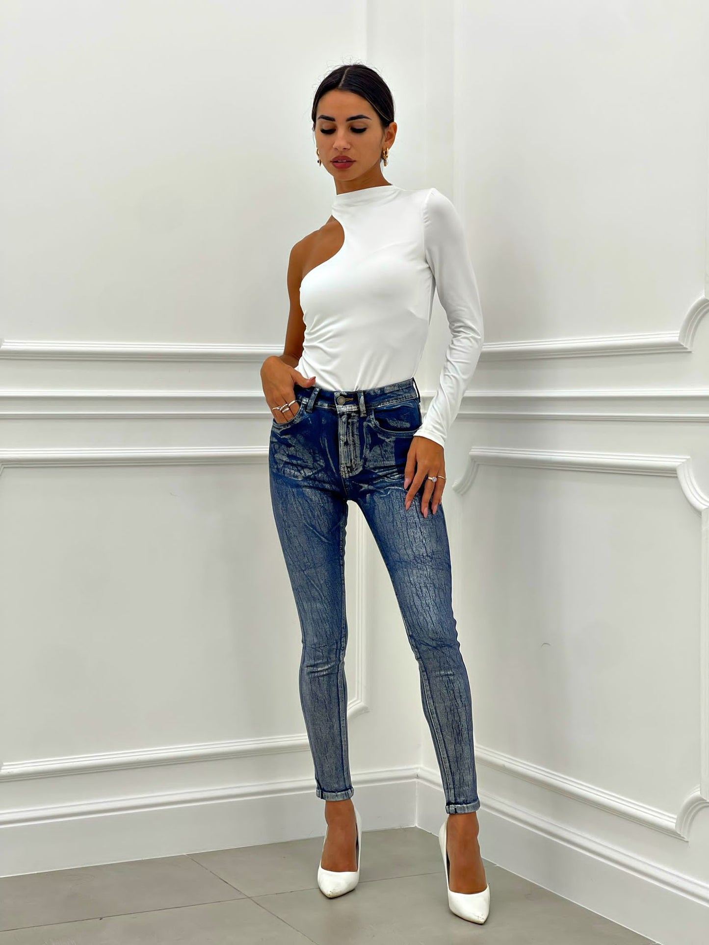 JEANS SKINNY EFFETTO METALLIZZATO