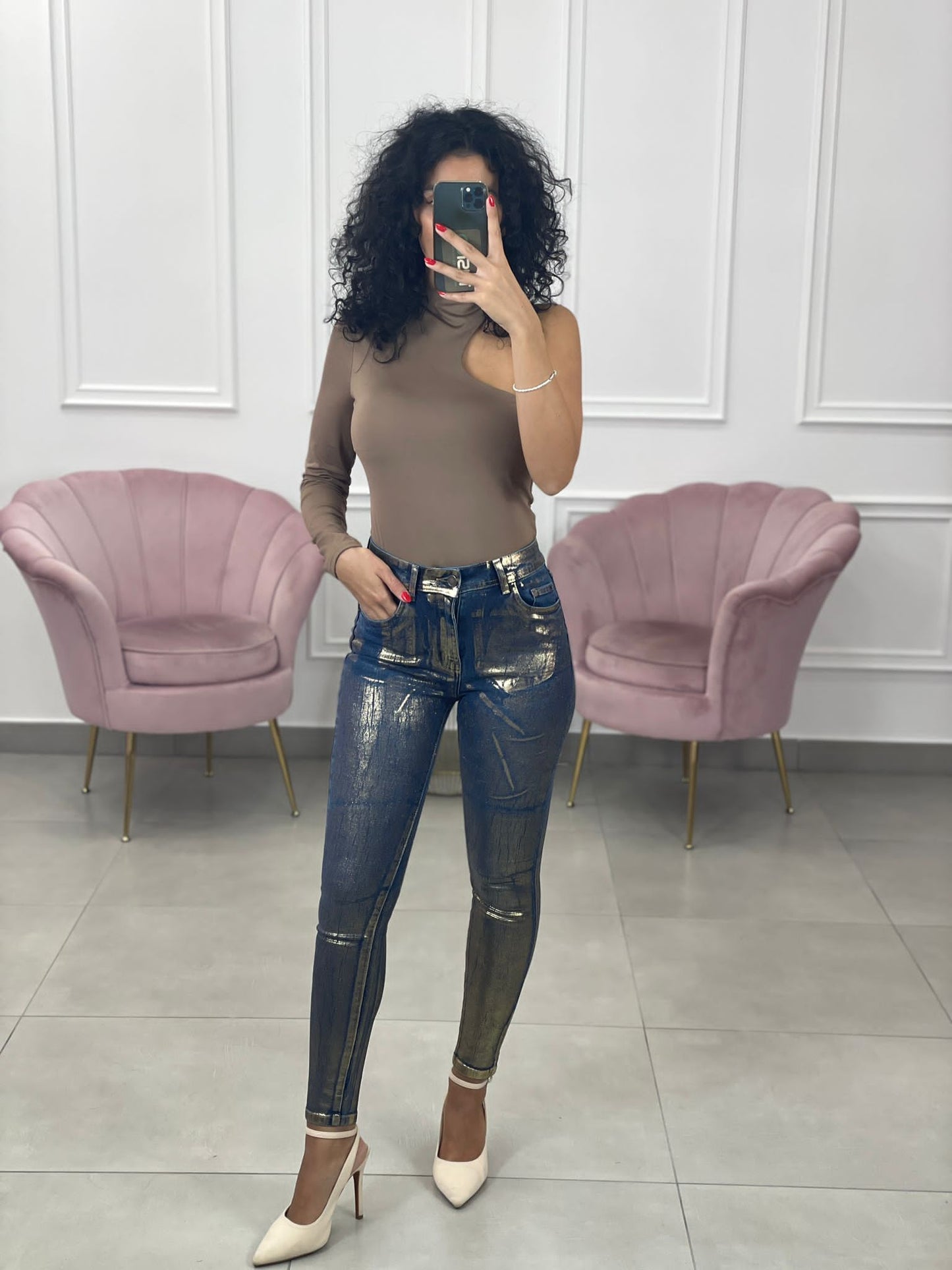 JEANS SKINNY EFFETTO METALLIZZATO