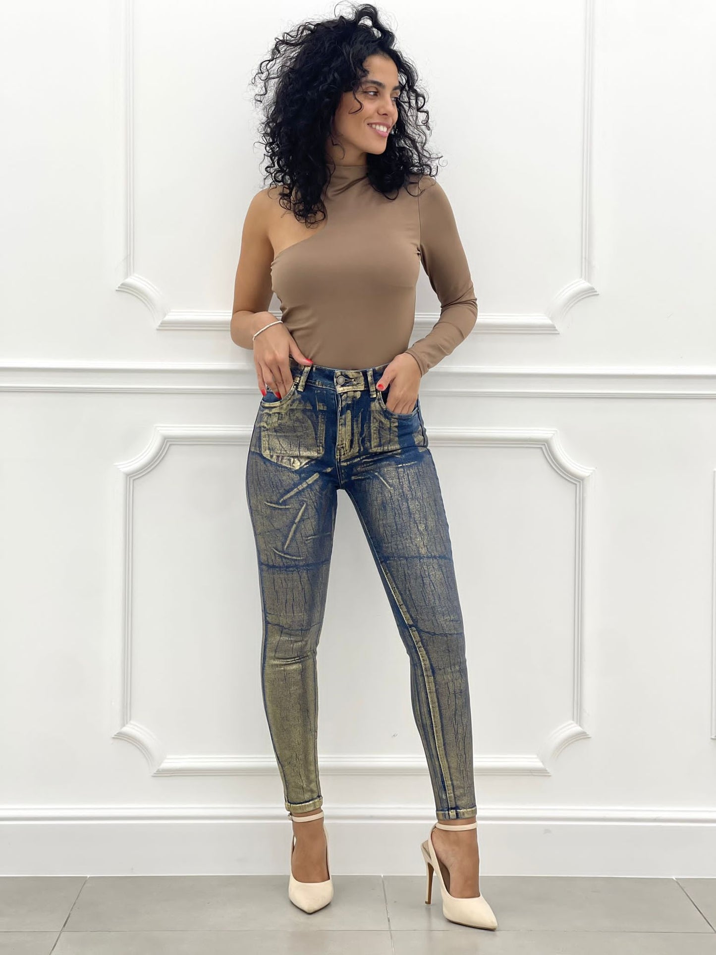 JEANS SKINNY EFFETTO METALLIZZATO
