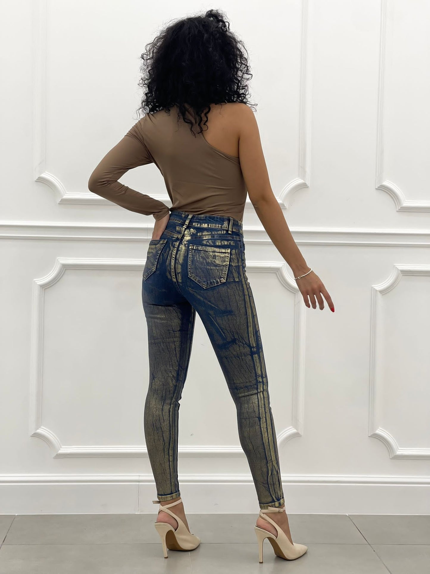 JEANS SKINNY EFFETTO METALLIZZATO
