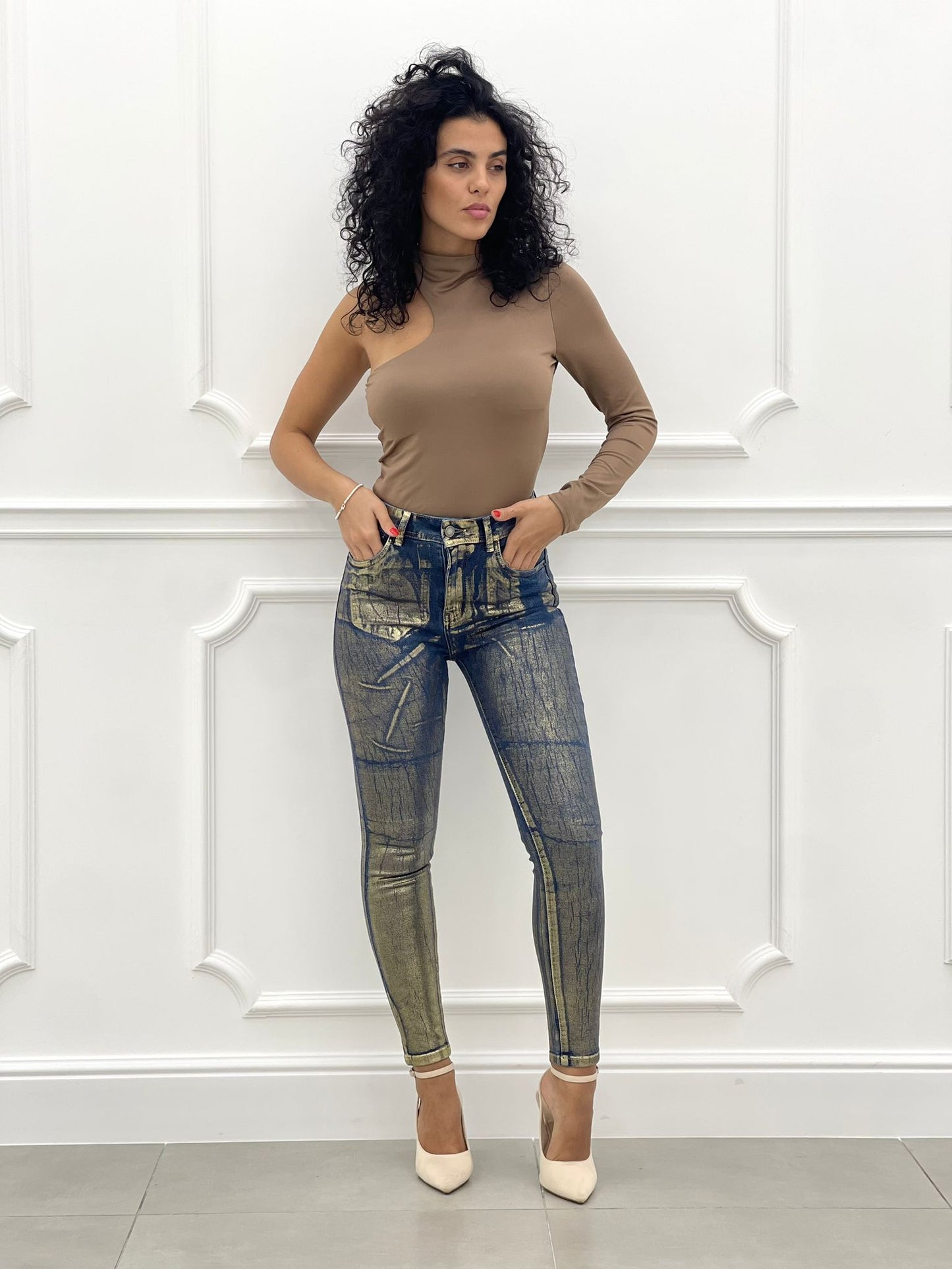JEANS SKINNY EFFETTO METALLIZZATO