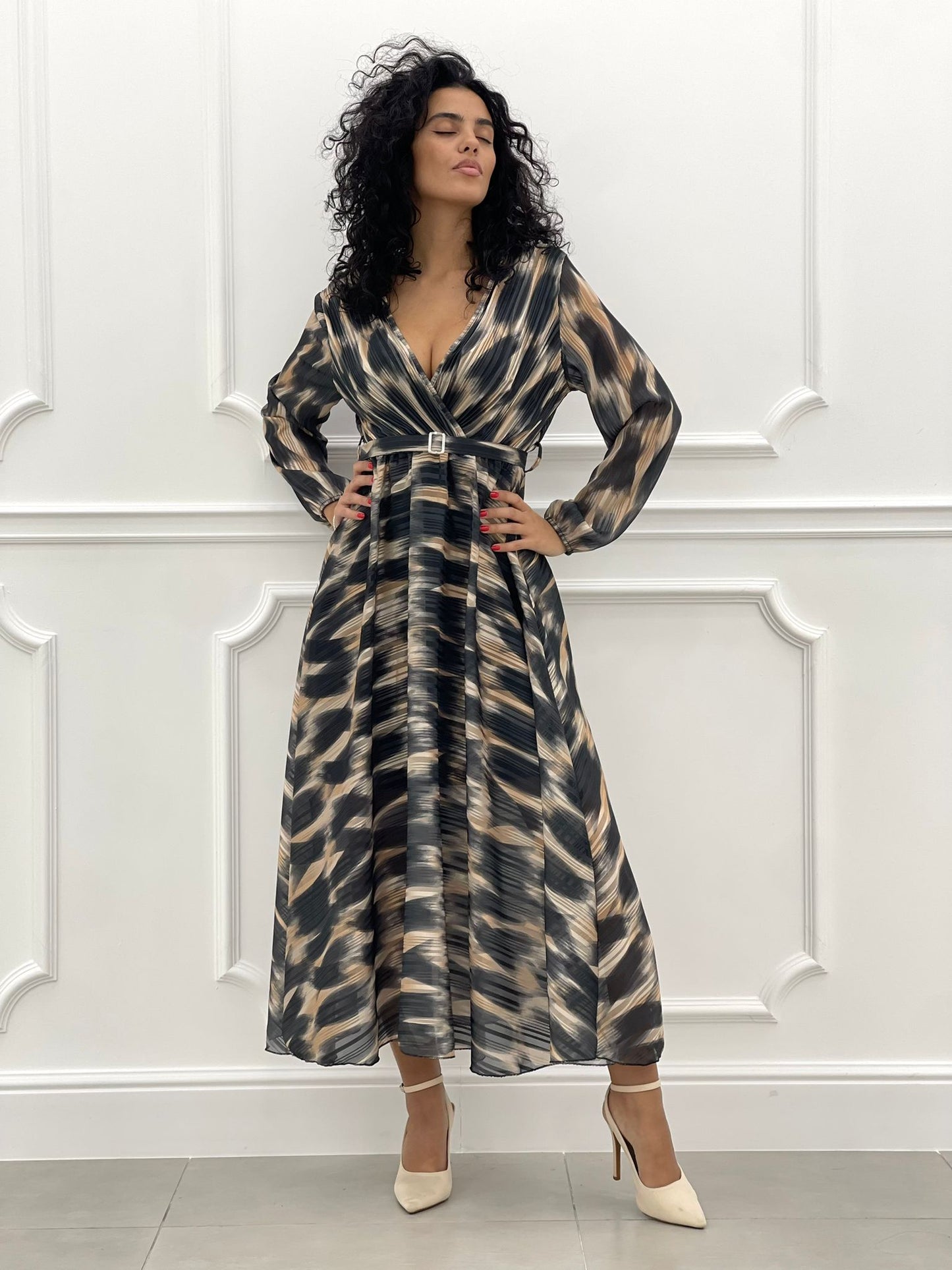 VESTITO LUNGO LUREX E PLISSET SCOLLATURA INCROCIO