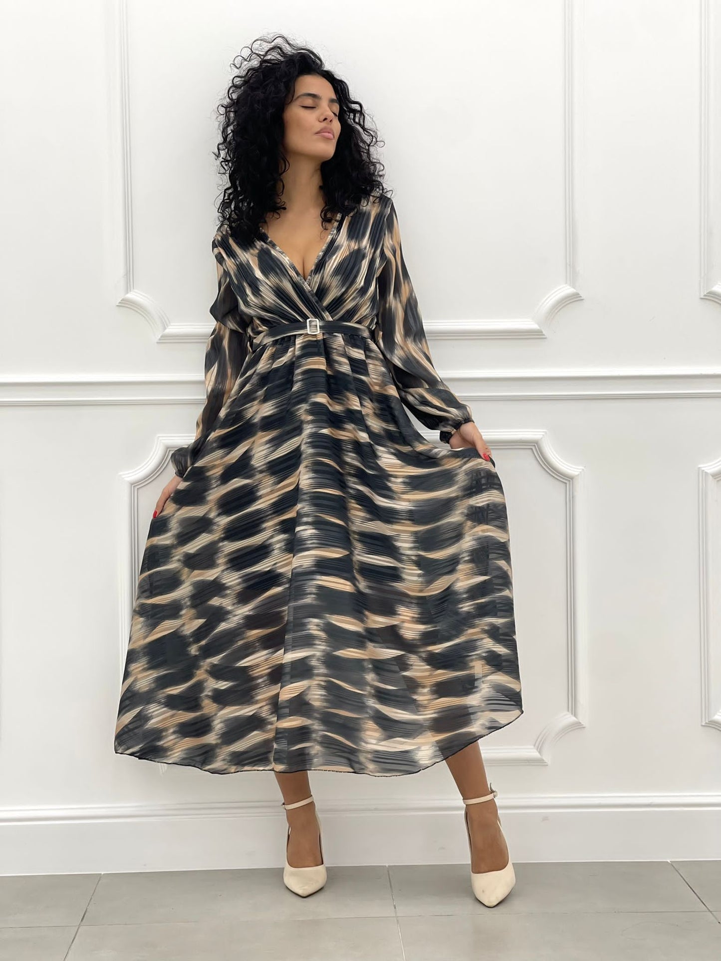 VESTITO LUNGO LUREX E PLISSET SCOLLATURA INCROCIO