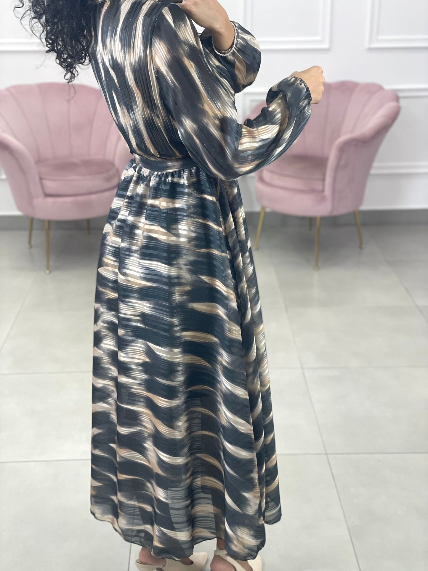VESTITO LUNGO LUREX E PLISSET SCOLLATURA INCROCIO