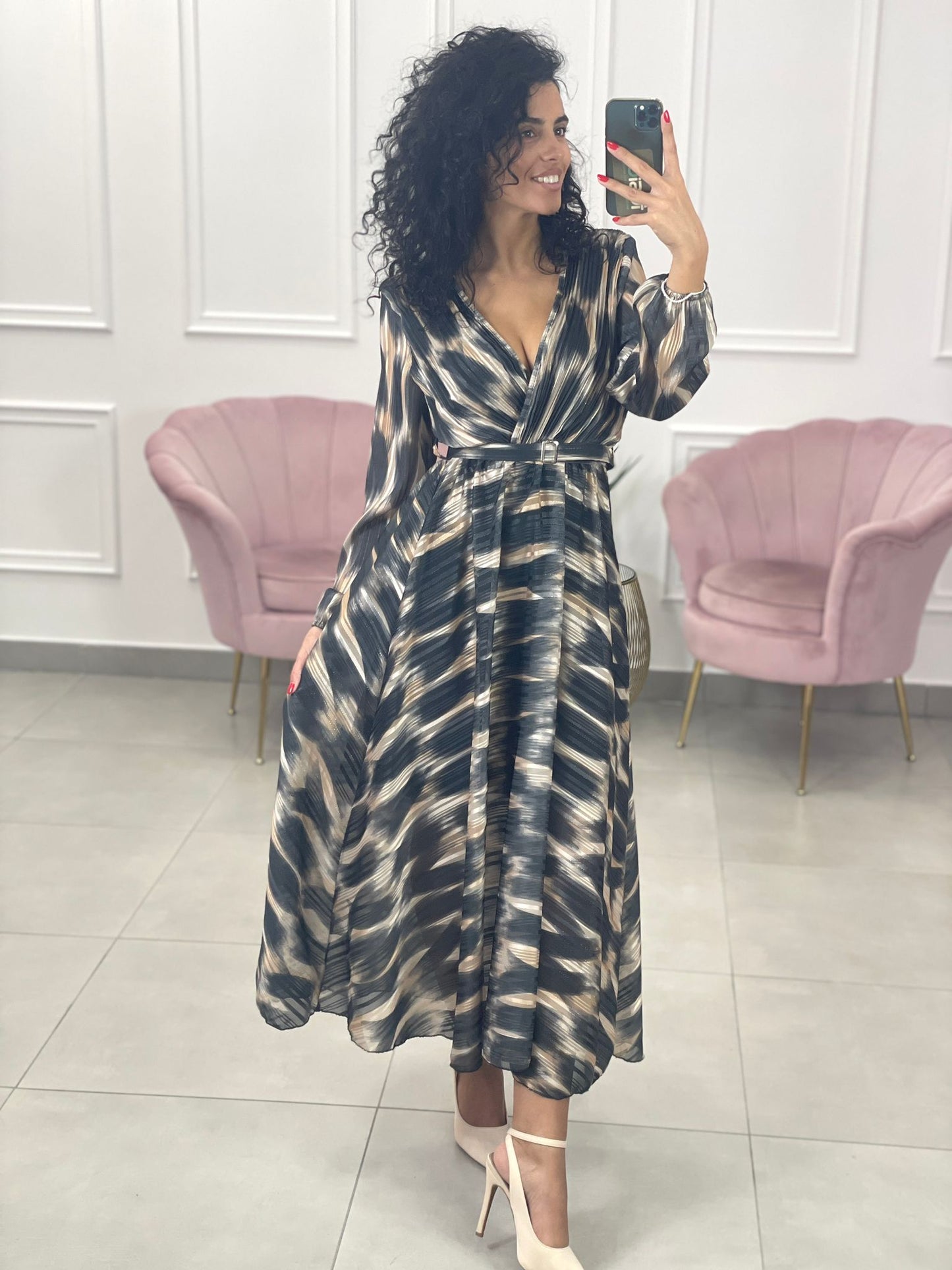 VESTITO LUNGO LUREX E PLISSET SCOLLATURA INCROCIO