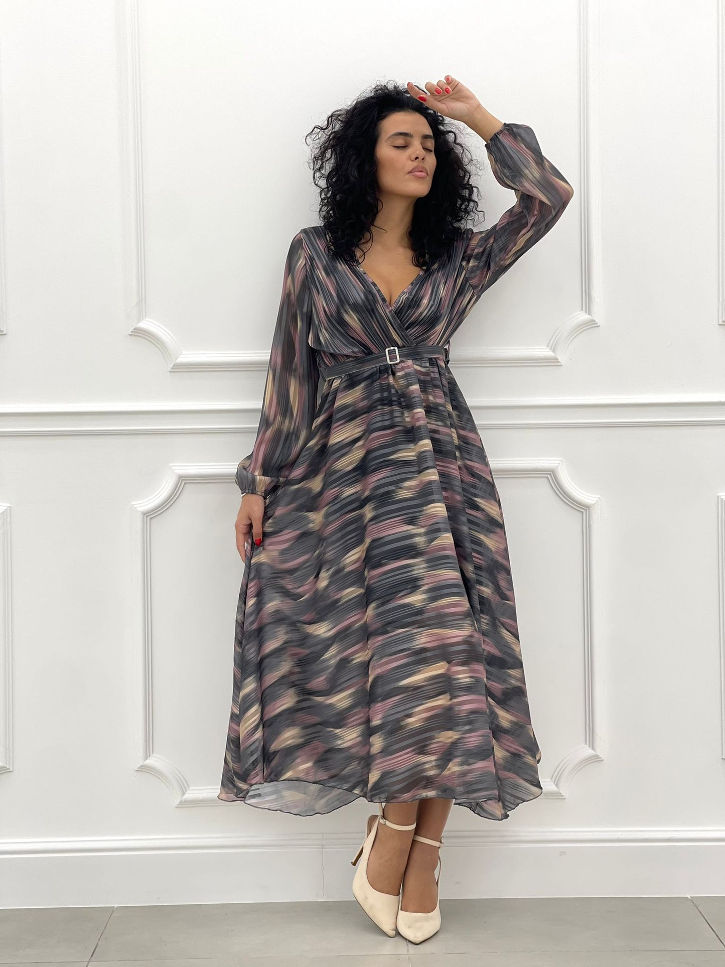 VESTITO LUNGO LUREX E PLISSET SCOLLATURA INCROCIO