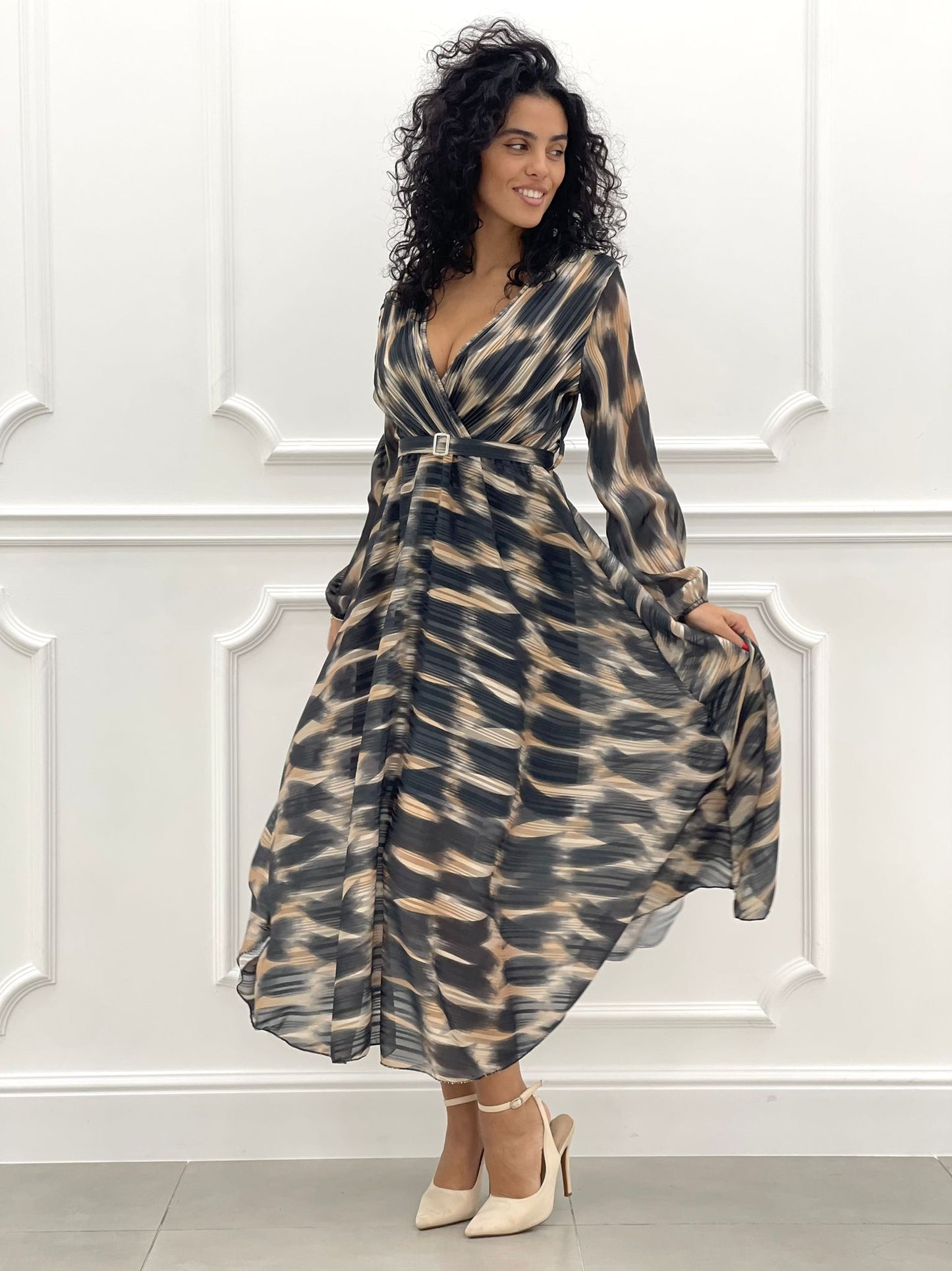 VESTITO LUNGO LUREX E PLISSET SCOLLATURA INCROCIO