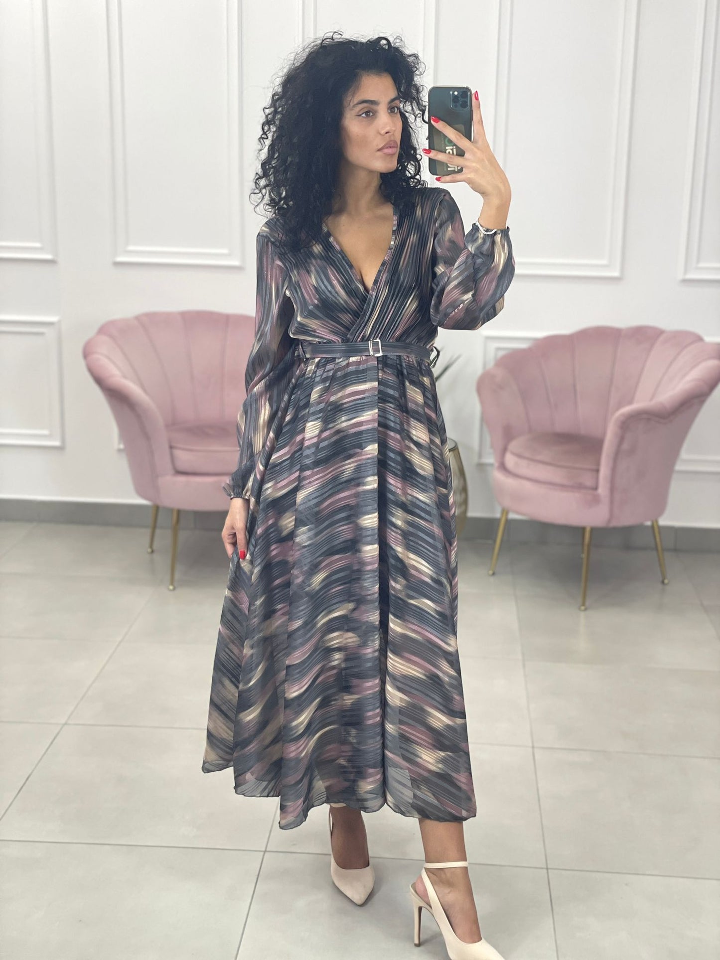 VESTITO LUNGO LUREX E PLISSET SCOLLATURA INCROCIO