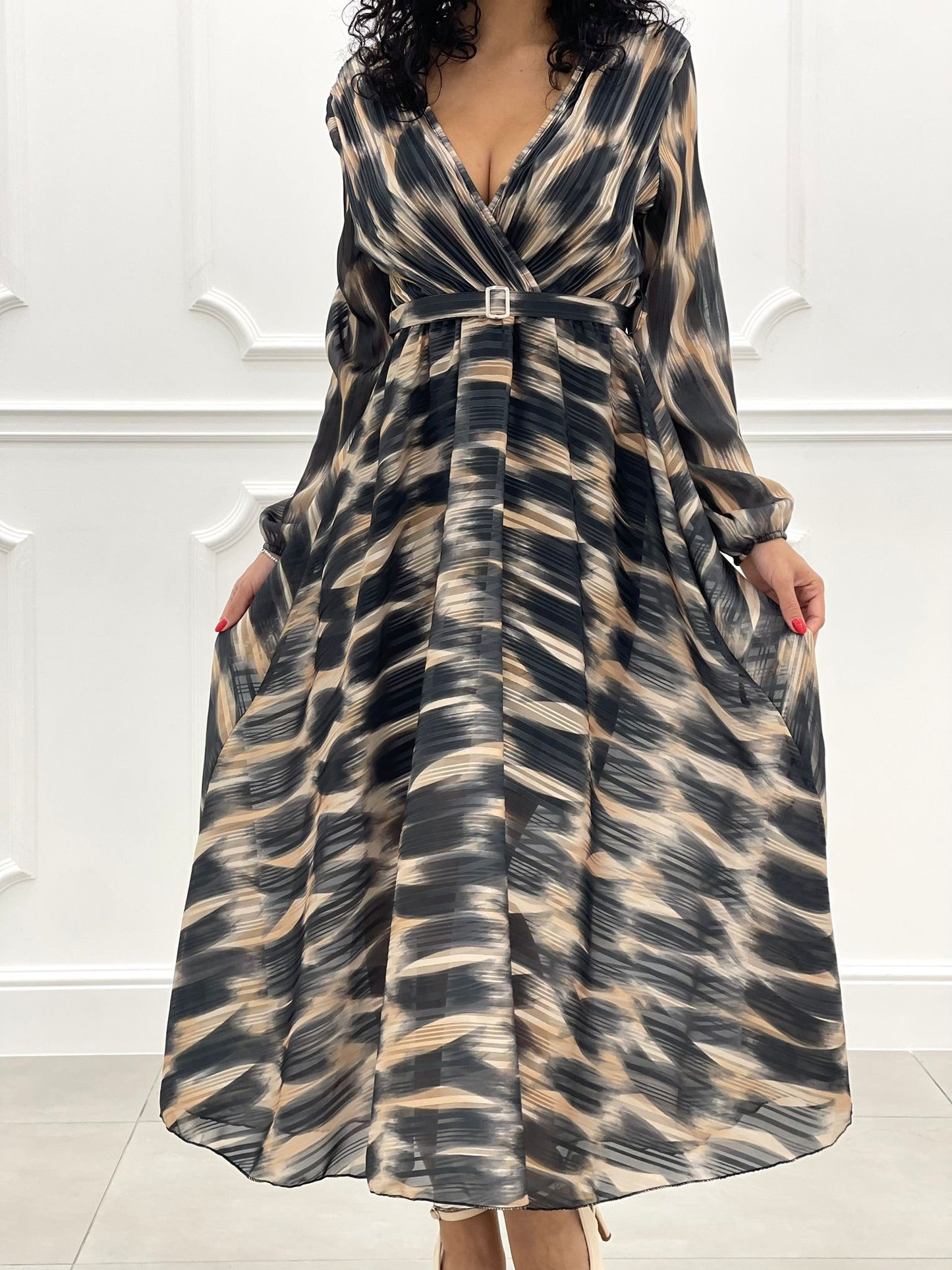 VESTITO LUNGO LUREX E PLISSET SCOLLATURA INCROCIO