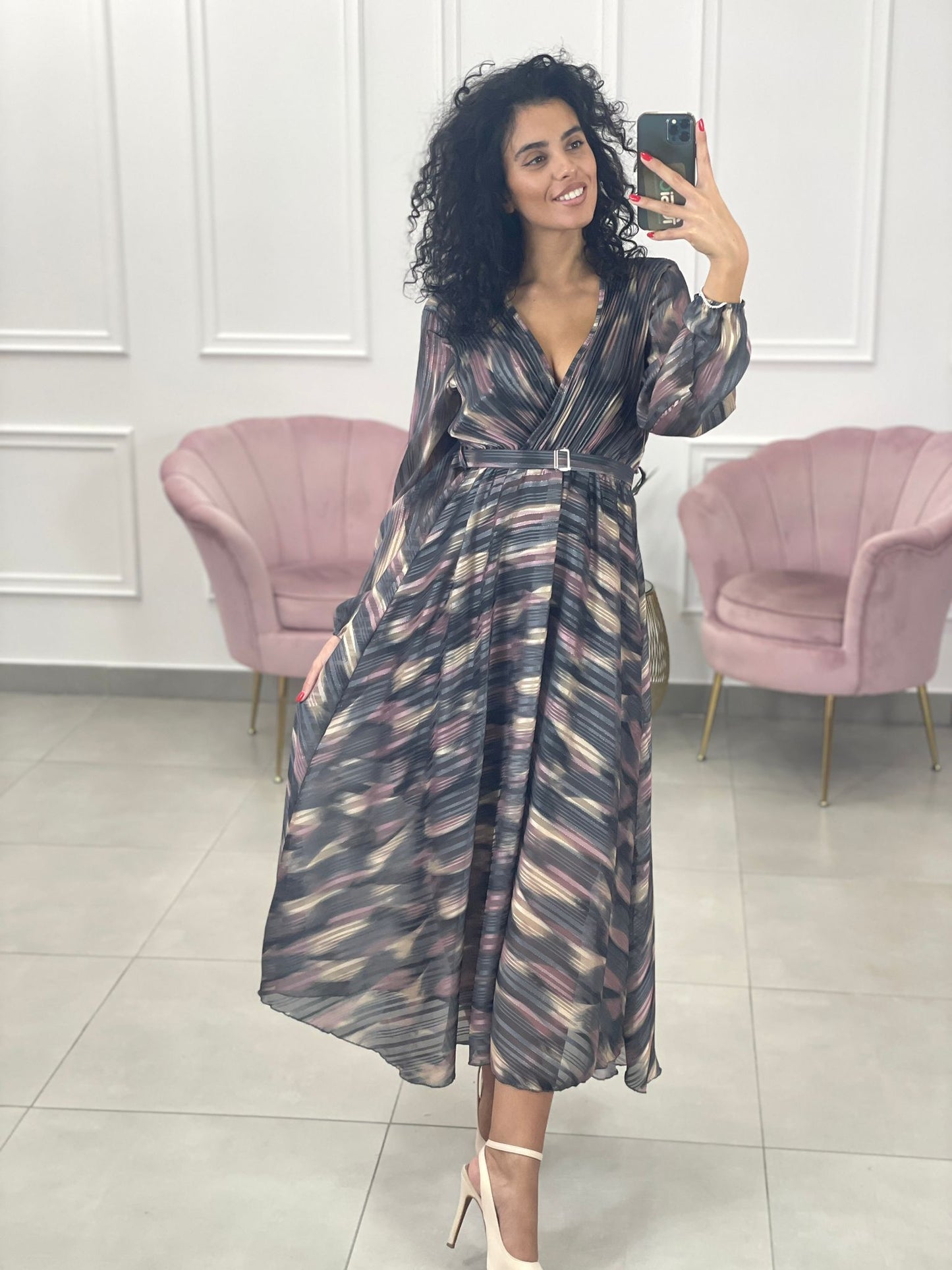 VESTITO LUNGO LUREX E PLISSET SCOLLATURA INCROCIO