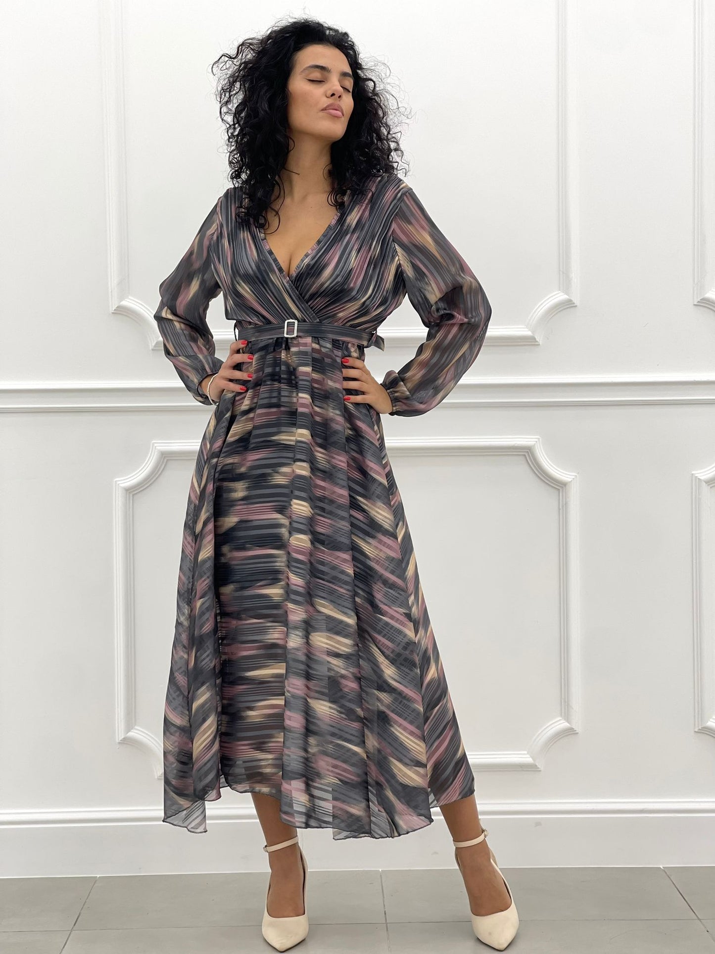 VESTITO LUNGO LUREX E PLISSET SCOLLATURA INCROCIO