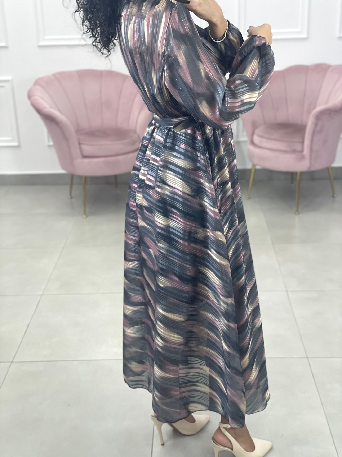 VESTITO LUNGO LUREX E PLISSET SCOLLATURA INCROCIO