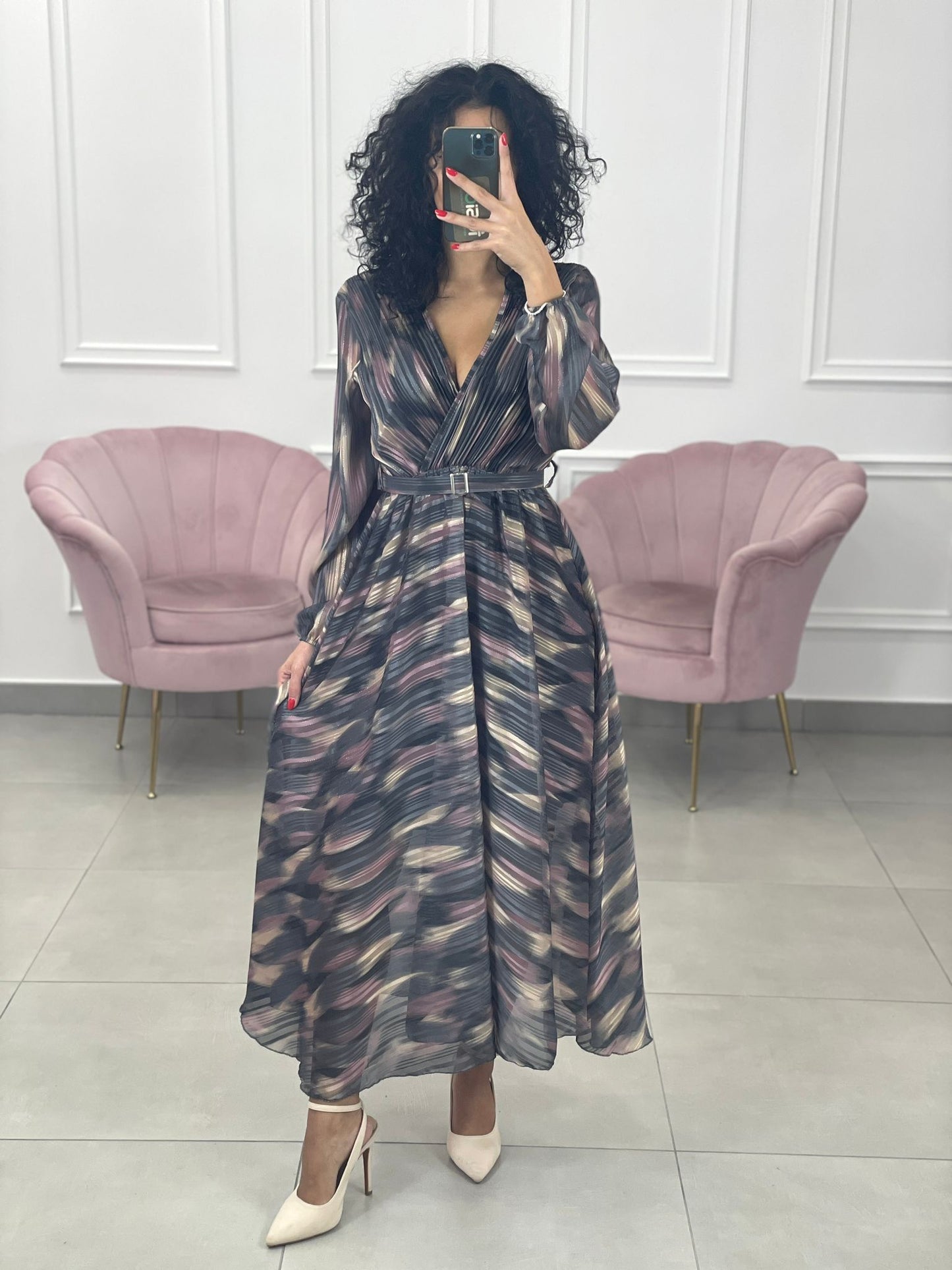 VESTITO LUNGO LUREX E PLISSET SCOLLATURA INCROCIO