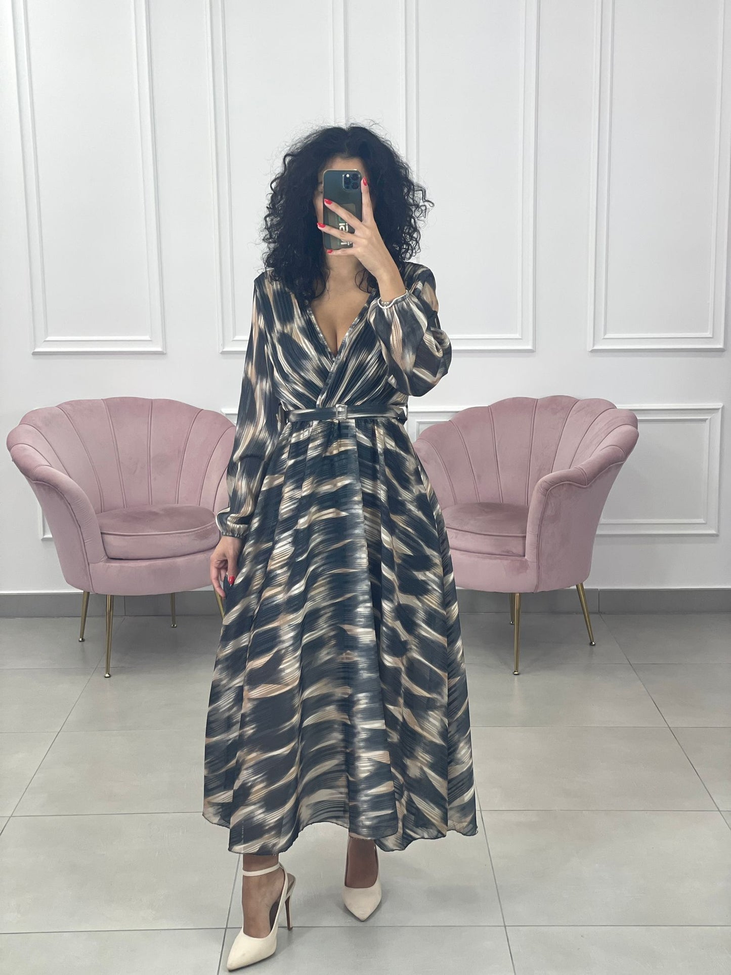 VESTITO LUNGO LUREX E PLISSET SCOLLATURA INCROCIO