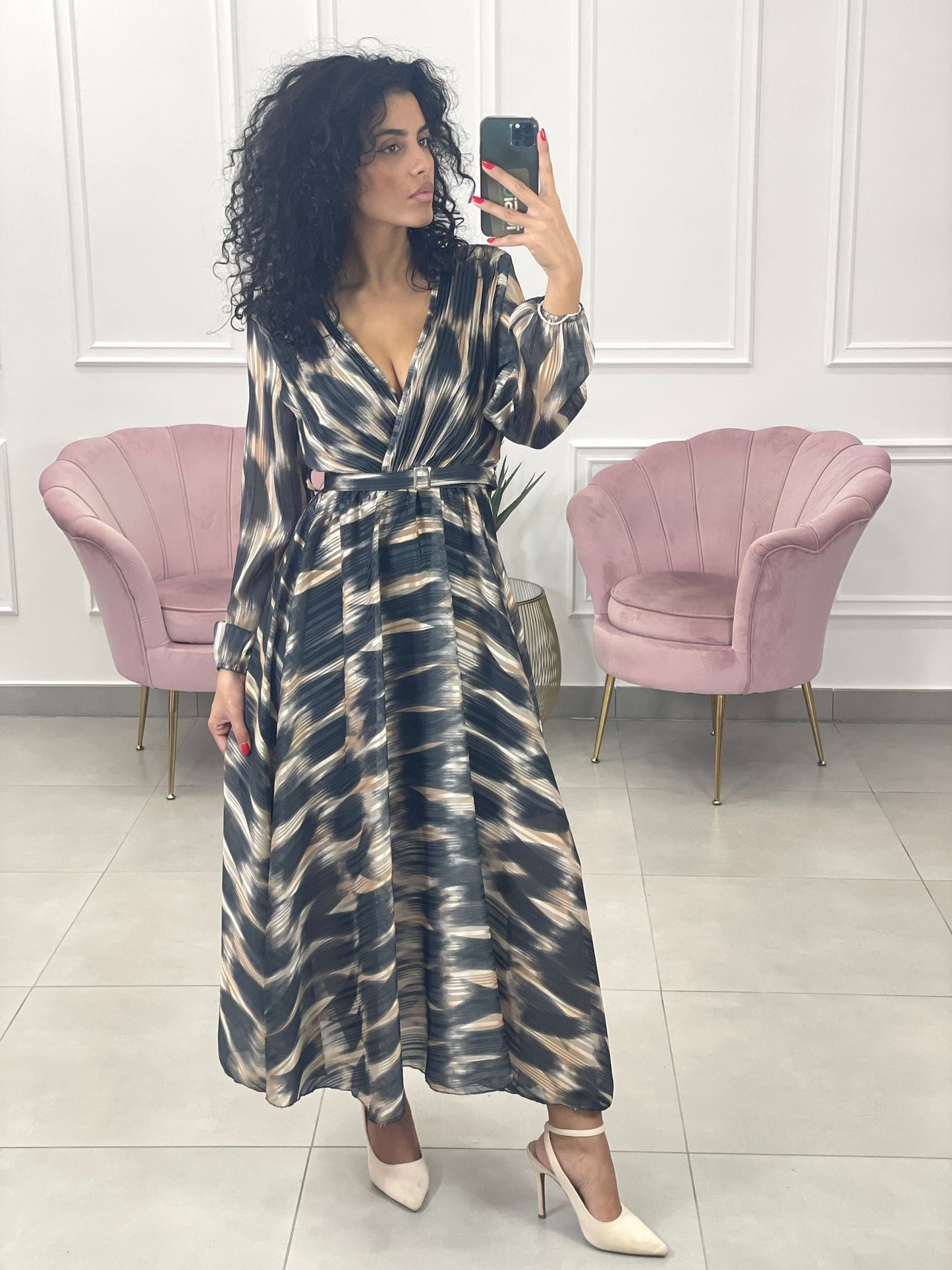 VESTITO LUNGO LUREX E PLISSET SCOLLATURA INCROCIO