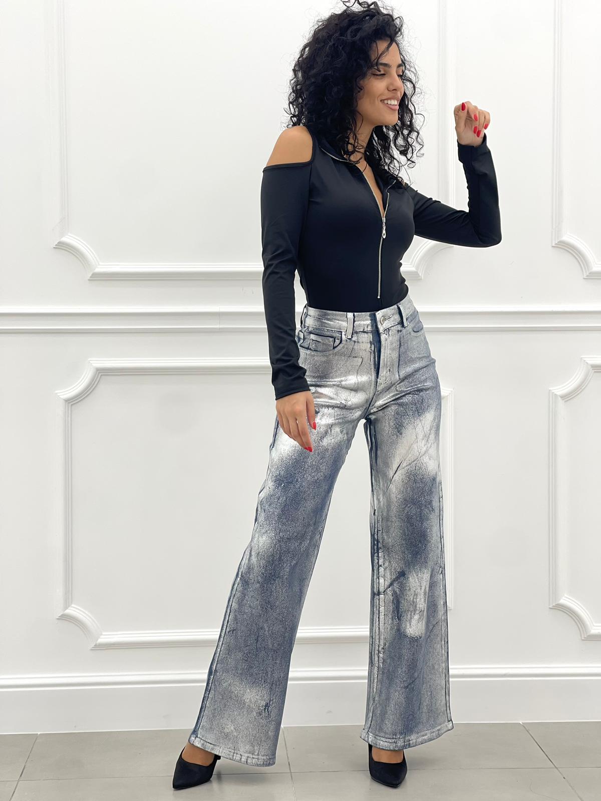JEANS EFFETTO METALLIZZATO