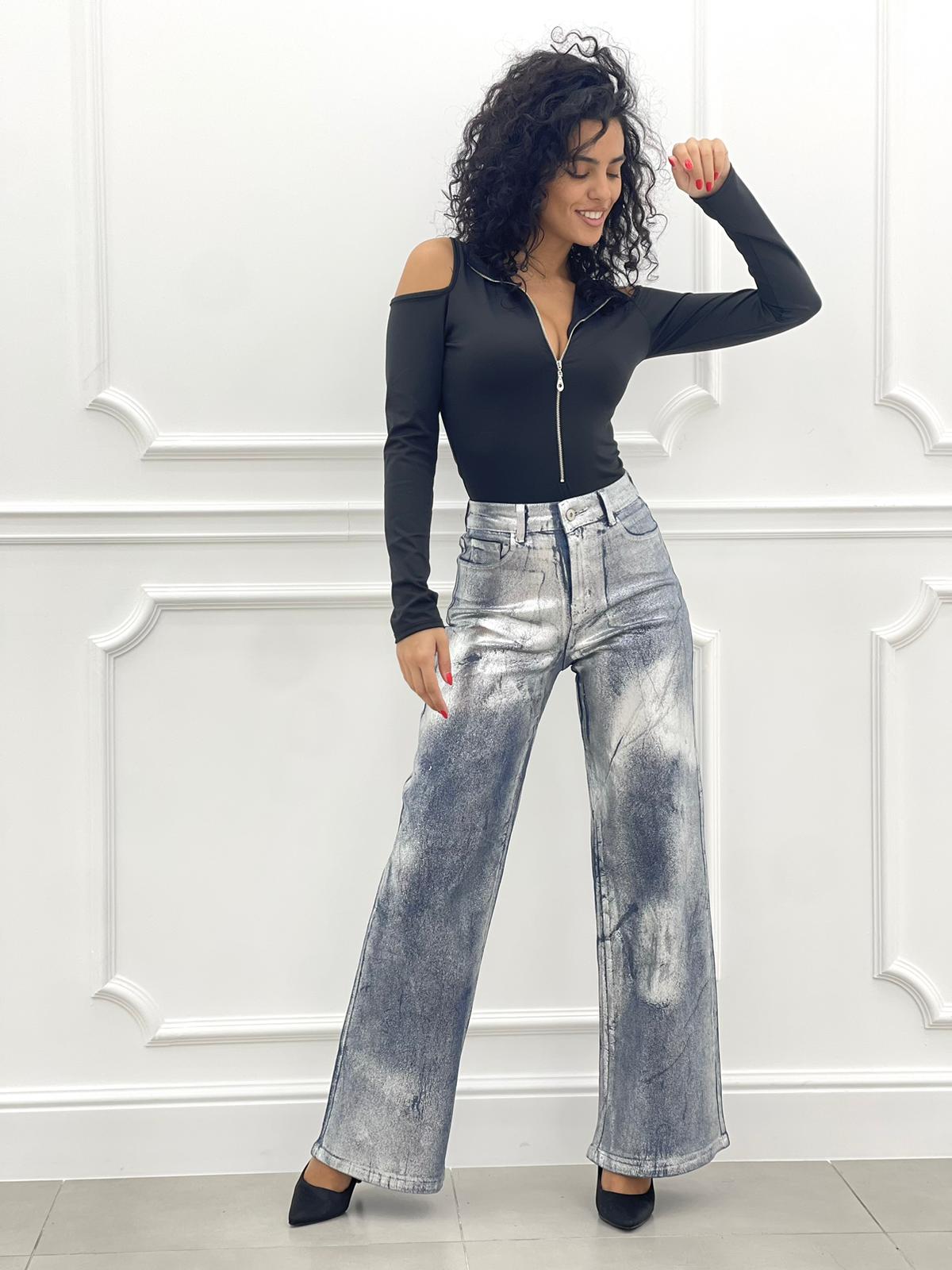 JEANS EFFETTO METALLIZZATO