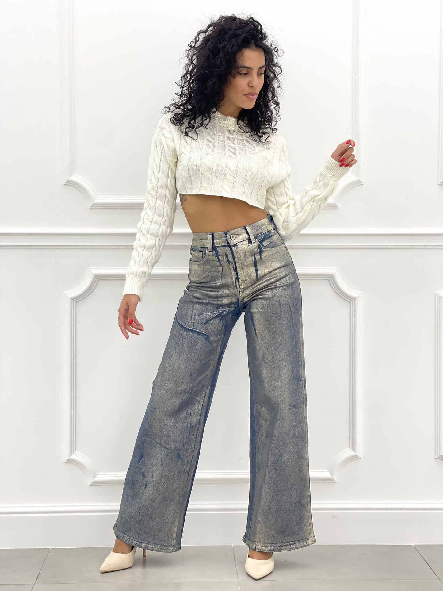JEANS EFFETTO METALLIZZATO