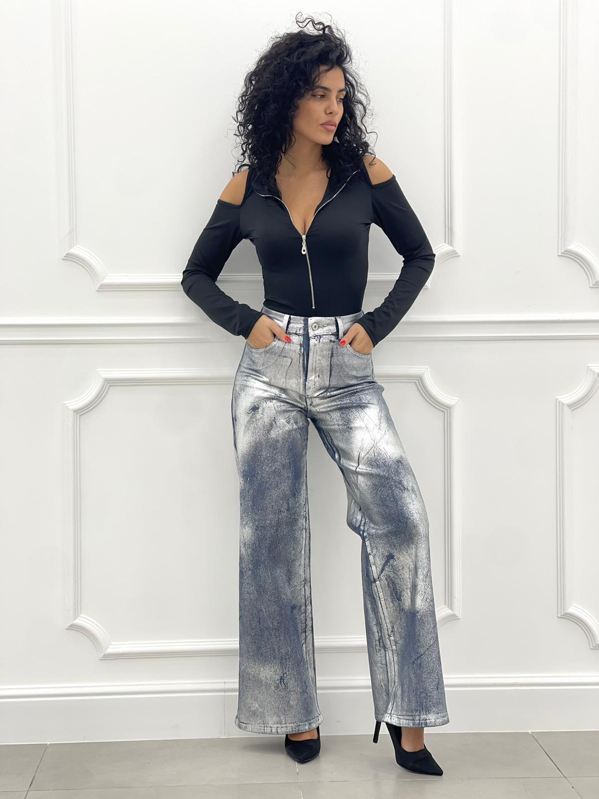 JEANS EFFETTO METALLIZZATO